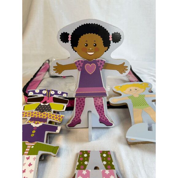 Melissa & Doug Wooden Magnetic Dress Up Dolls, With Bag, Stands, Accessories - Picture 6 of 8